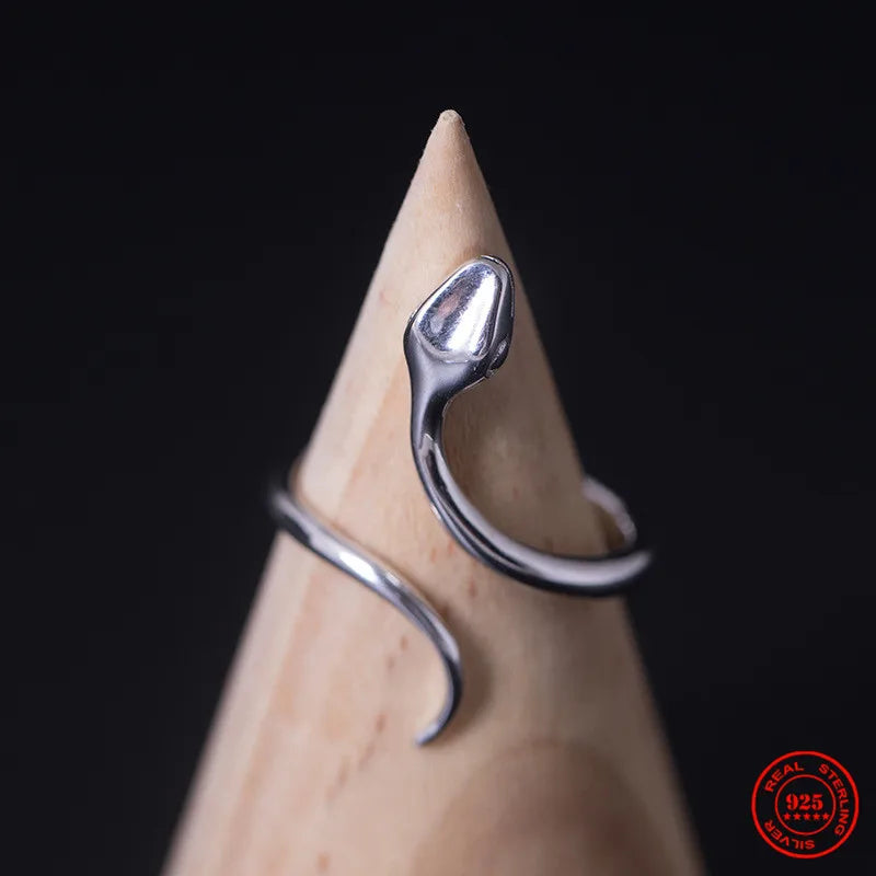 MKENDN Minimalist Style 100% 925 Sterling Silver Snake Ring For Men Women Gothic Street Hip Hop Punk Jewelry
