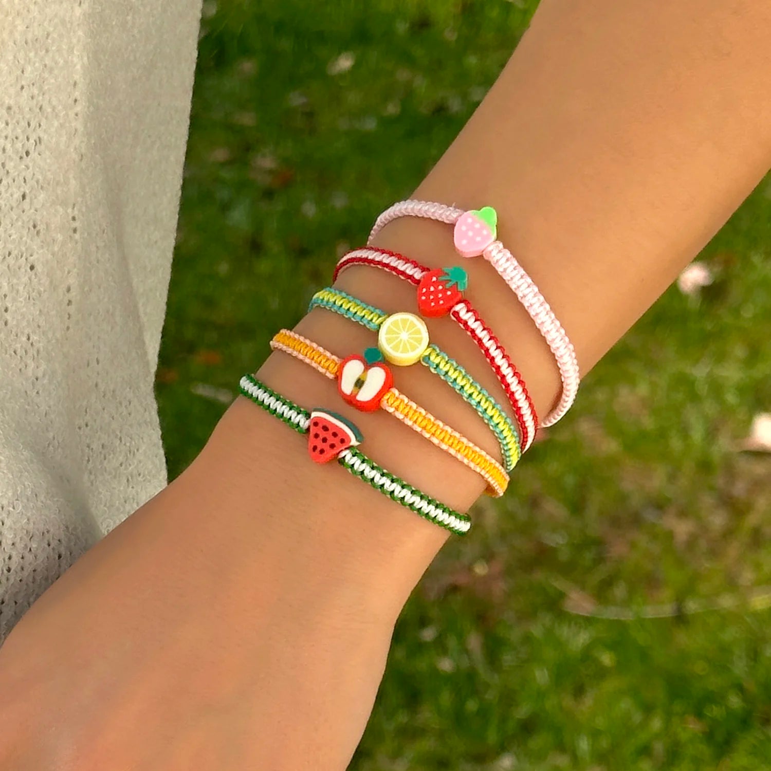 Bohemian Summer Fruit Bracelet For Women Girls Watermelon Lemon Strawberry Handwoven Adjustable Bangles Friendship Jewelry Gifts
