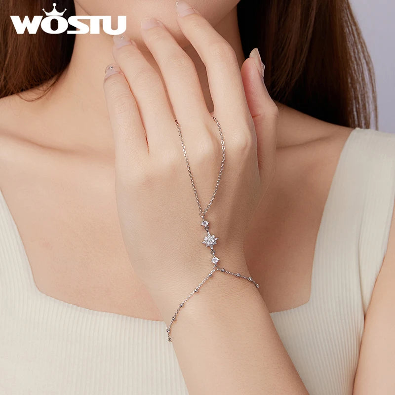 WOSTU 925 Sterling Silver Ring Chain Bracelet Star White Gold Elegant Original for Women Adjustable Lucky Gift Fine Jewelry