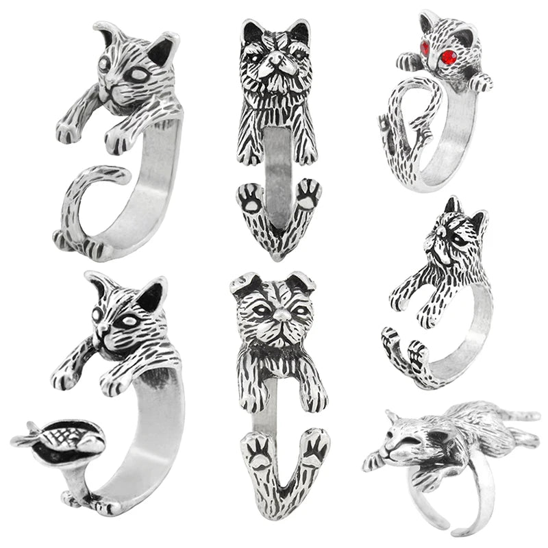 Retro Boho Animal Anel Cat Ring Men Punk Brass Knuckle Anillos Couple Rings For Women Girls Jewelry Pet Lover Gift Bijoux Femme
