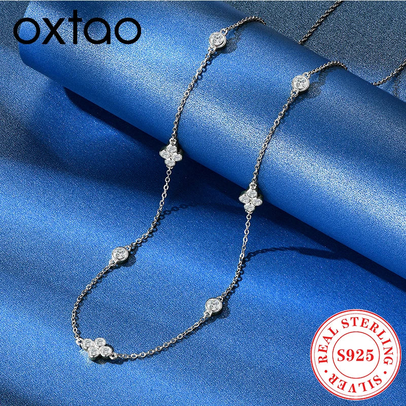 OXTAO 3mm Moissanite Necklaces For Women Fashion Collarbone Chain 925 Sterling Silver Girlfriend Birthday Fine Jewelry Gift