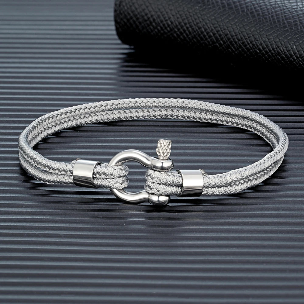 MKENDN Bean Paste Green Braided Rope Bracelet Stainless Steel Mini Horseshoe Shackle with Screws Bracelets for Men Women Gifts - Madeinsea©