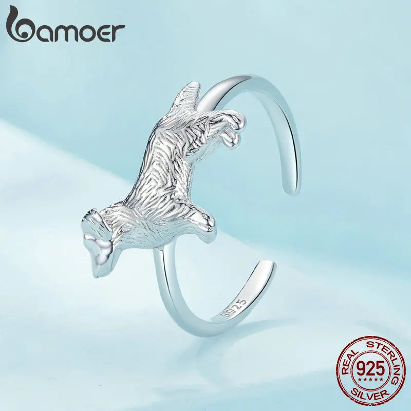 BAMOER 925 Sterling Silver Golden Retriever Ring, Gold Plated Adjustable Rings Animal Puppy Dog Jewelry Gifts for Pet lovers