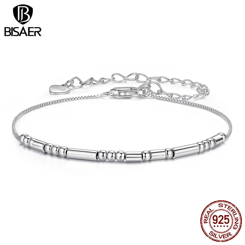 BISAER 925 Sterling Silver I Love You Morse Code Bracelet Trendy Thin Dainty Stackable Link Chain for Women Party Fine Jewelry