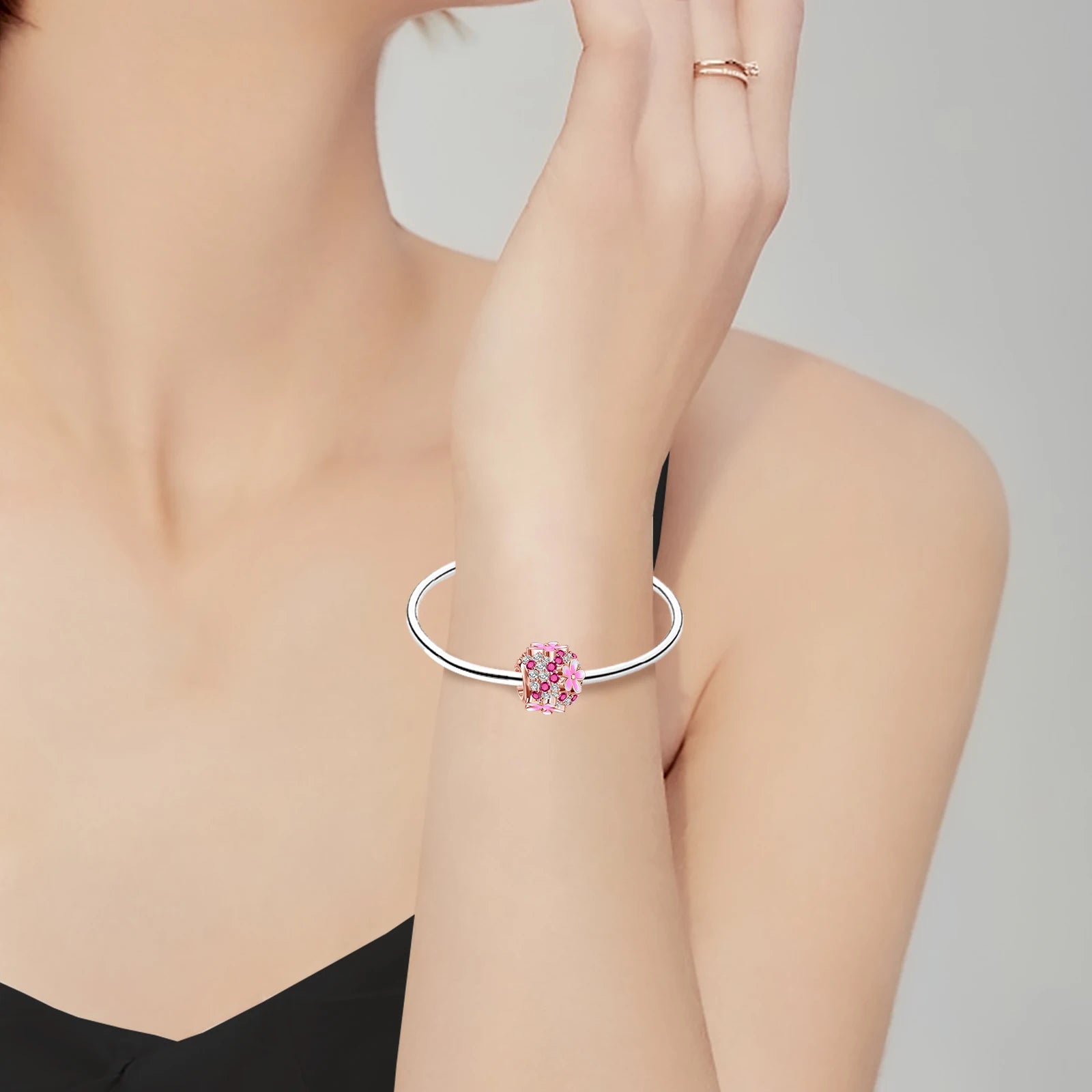 Charm-Anhänger „Blume“ aus 925er Sterlingsilber, Rosa/Roségold, passend für original Pandora-Charm-Armbänder, Damen, DIY-Schmuck, Geschenk