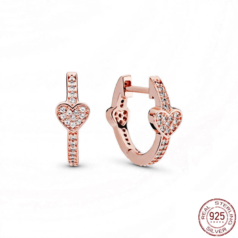 Sterling silver 925 Earrings Heart gold Circular Hoop Earing Ear Studs hoop for Women Fashion Silver Earring Jewelry Gift