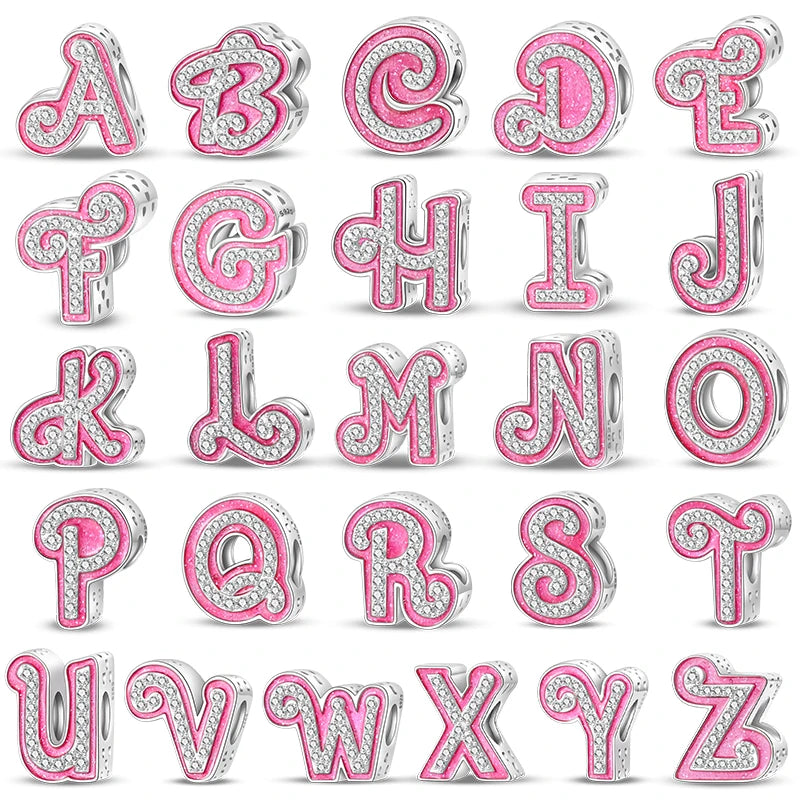 925 Silver 26 Alphabet Pink Princess Letters Charms Bead Fit Pandach 925 Original Bracelet DIY Anniversary Birthday Jewelry Gift