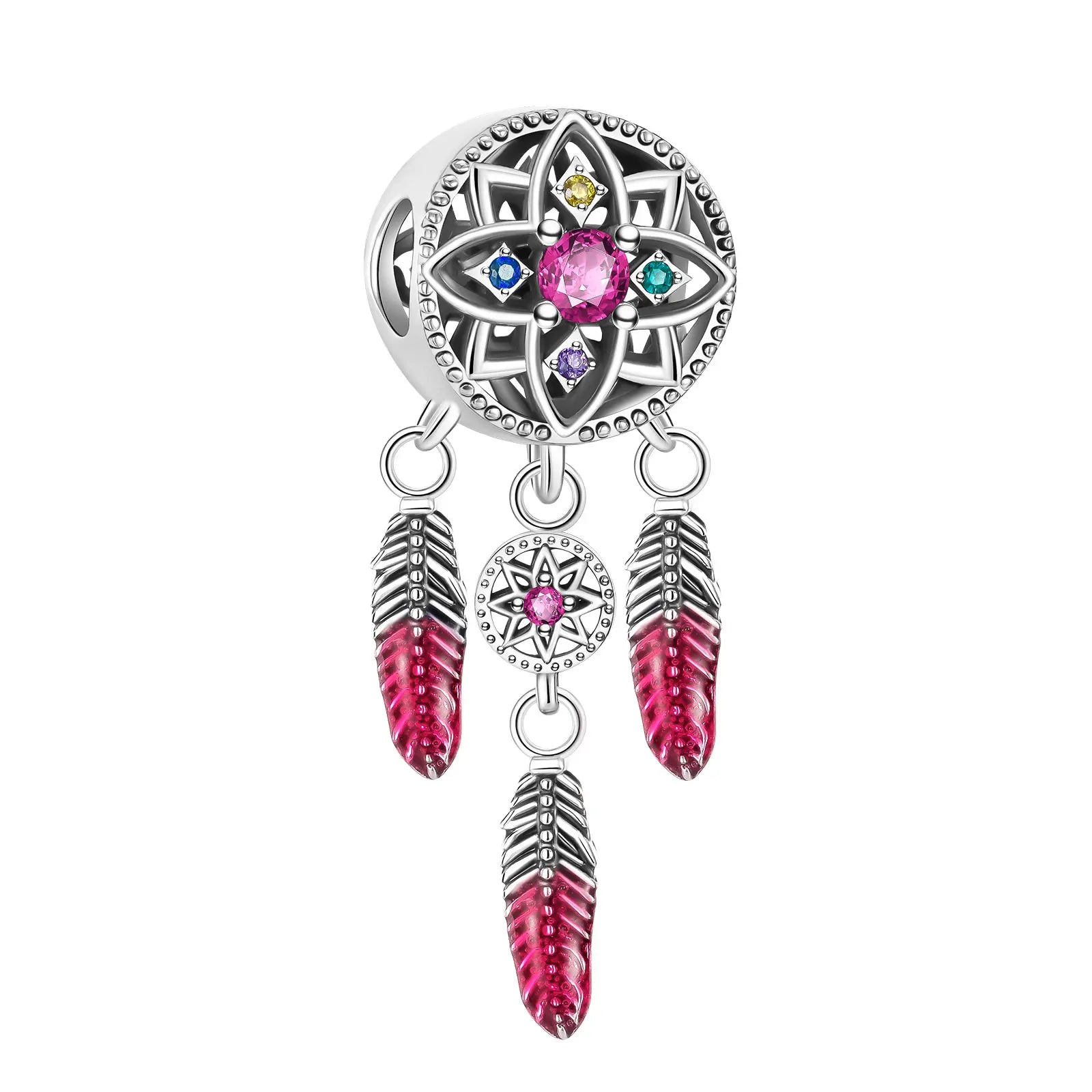 925 Sterling Silver Dream Catcher Red Feather Charm Fit Original Pandora Charms Bracelets Women DIY Jewelry Gift