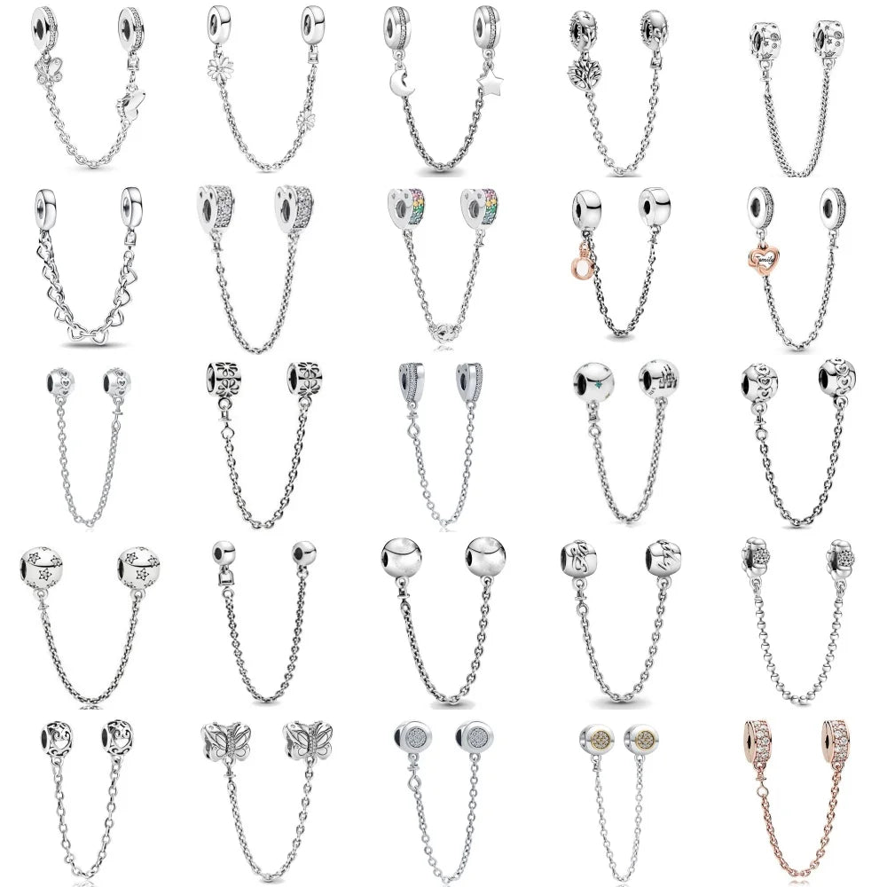 Hot Selling 925 Silver Butterfly Stars And Moon Safety Chain Suitable For Original Bracelets, DIY Accessories, Charming Jewelry