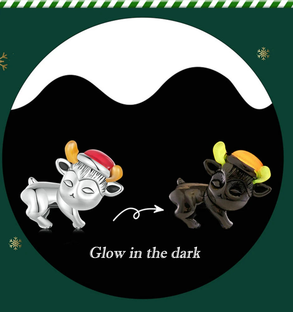 Sterling Silver Luminous Elk Charms Deer Beads for Women Bracelet & Bangle DIY Christmas Gift Fine Jewelry - Madeinsea©