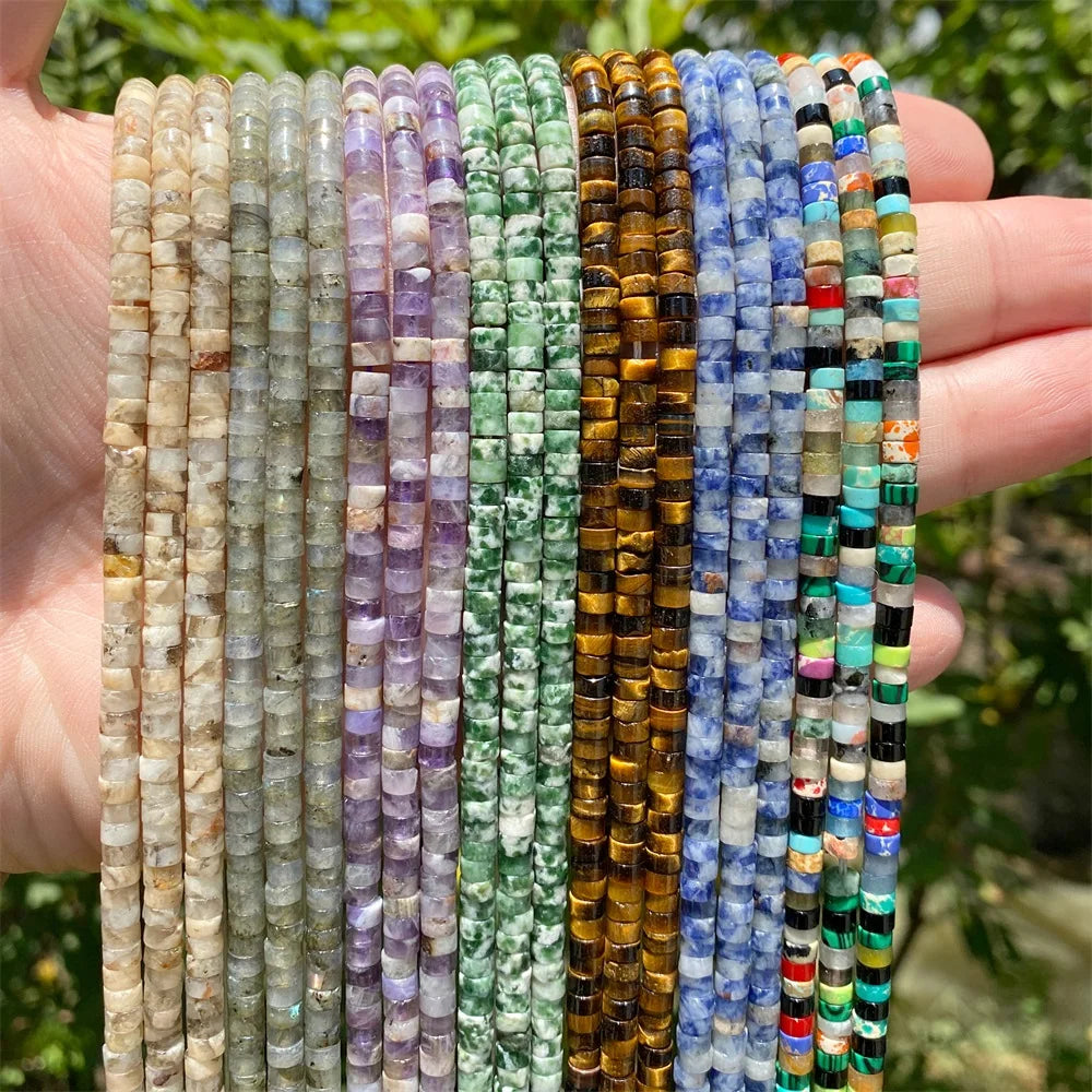 New Fashion Flat Disc Round Stone Bead 4x2MM Quartzs Imperial Agat Jaspers Loose Spacer Heishi Beads Jewelry Diy Accessories