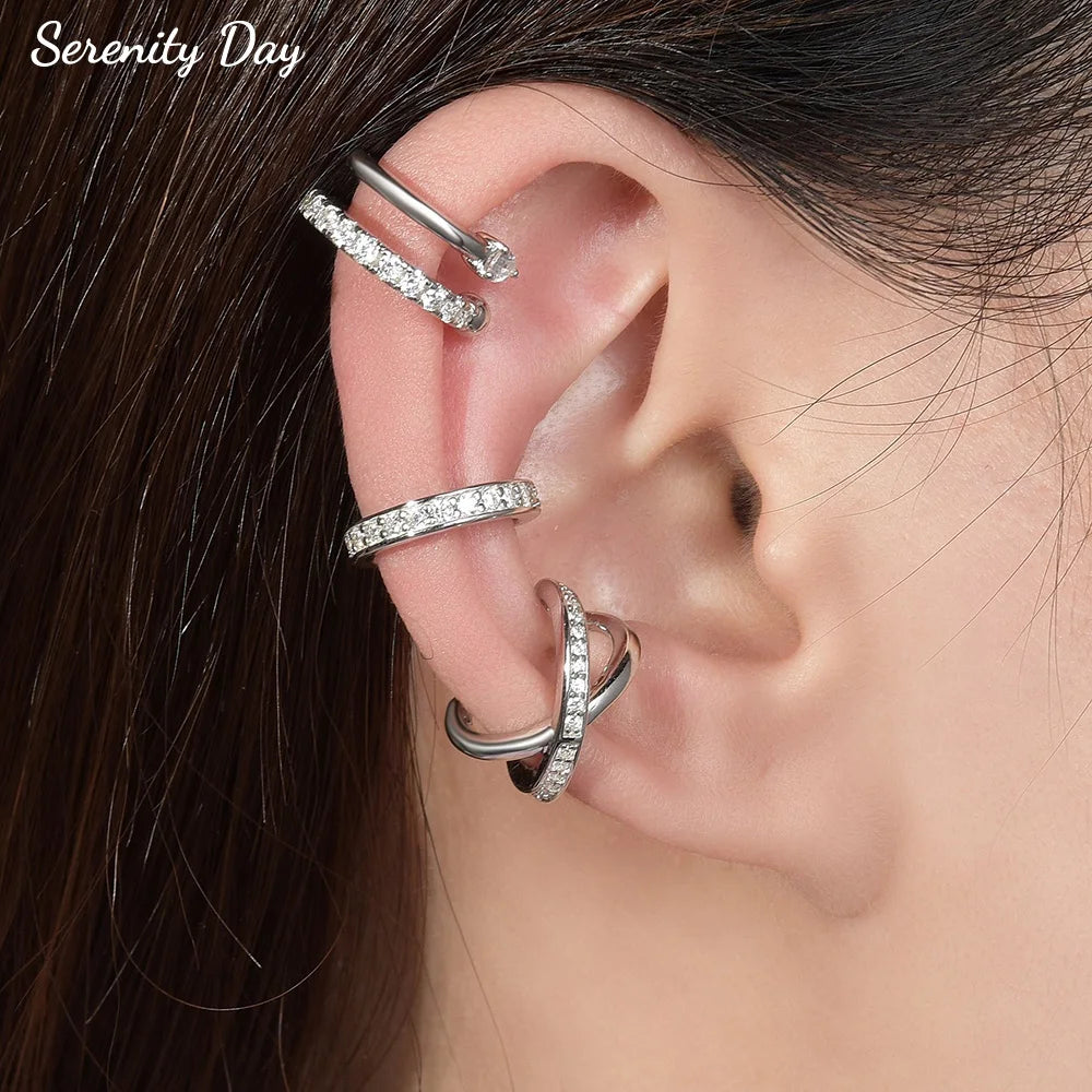 Serenity All D Moissanite Earrings for Women Men S925 Sterling Silver Lab Diamond Ear Clip Plated 18K No hole to wear Girl Gift - Madeinsea©
