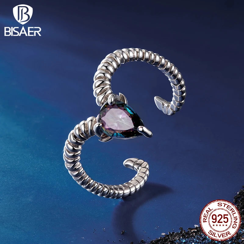 BISAER 925 Sterling Silver Constellation Open Ring Aries Pisces Sagittarius Cancer Scorpio Band for Women Party Fine Jewelry