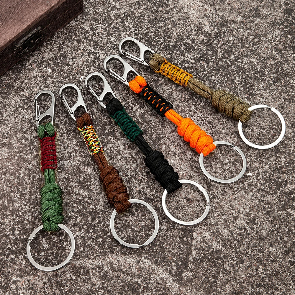MKENDN Double Buckle Keychain Men Women Hand-woven Outdoor Rock Climbing Paracord Snake Knot Keychains Emergency Metal Key Rings - Madeinsea©