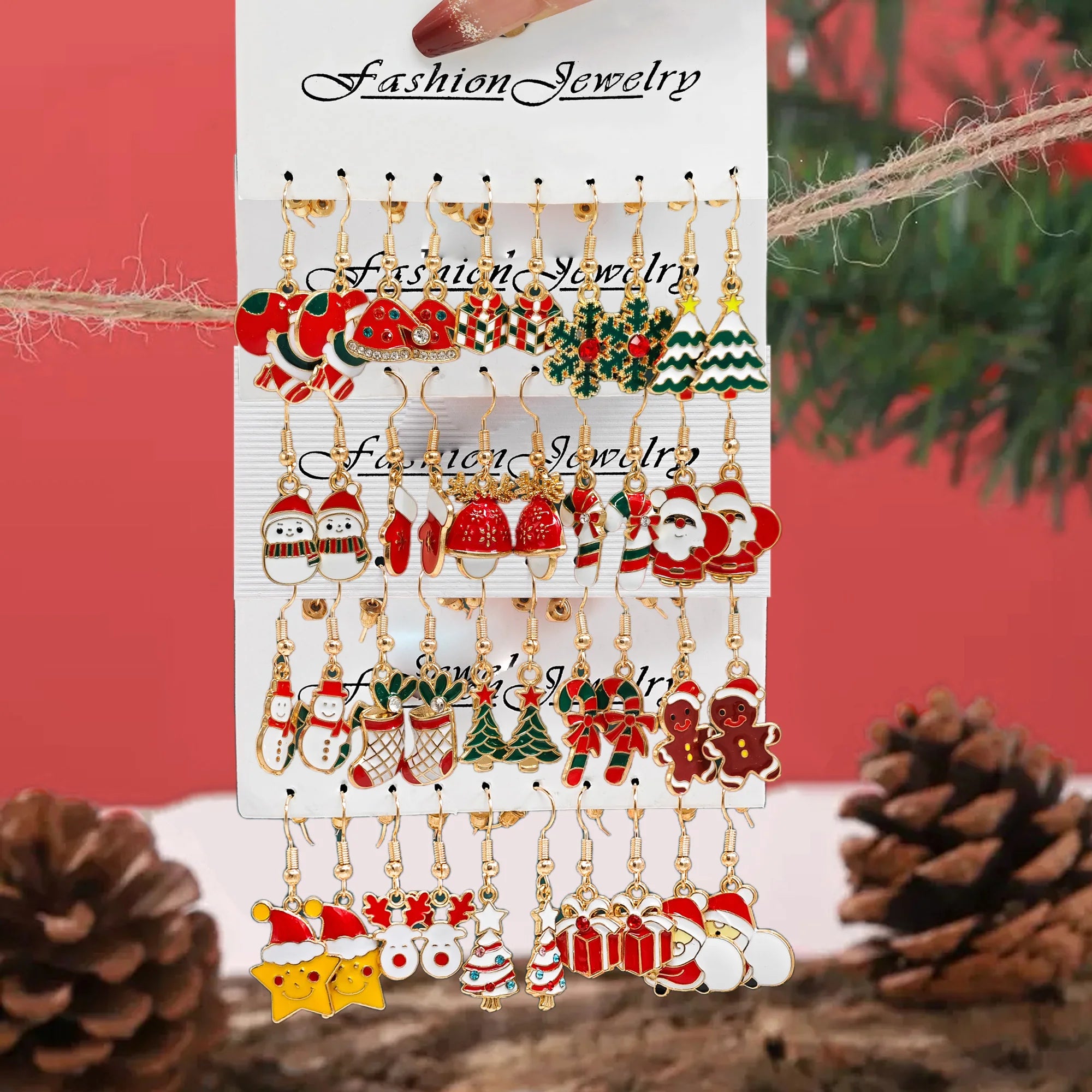 Christmas Alloy Drip Earrings Unique Reindeer Snowman Hat Snowflake Tree Women Accessories