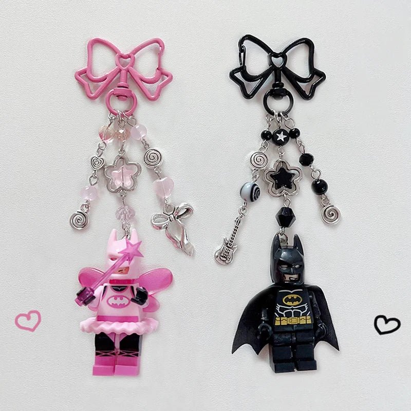 Handmade 3D Fairy Keychain Y2K Pink and Black Beaded Keychain Gift 1pcs