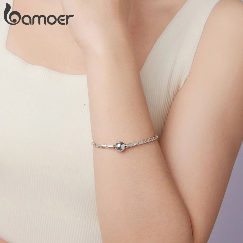 Bamoer Armband aus 925er Sterlingsilber, gedrehtes Basic-Design, doppellagige Schlangenkette, glänzender Kugelanhänger, ideales Weihnachtsgeschenk für Damen
