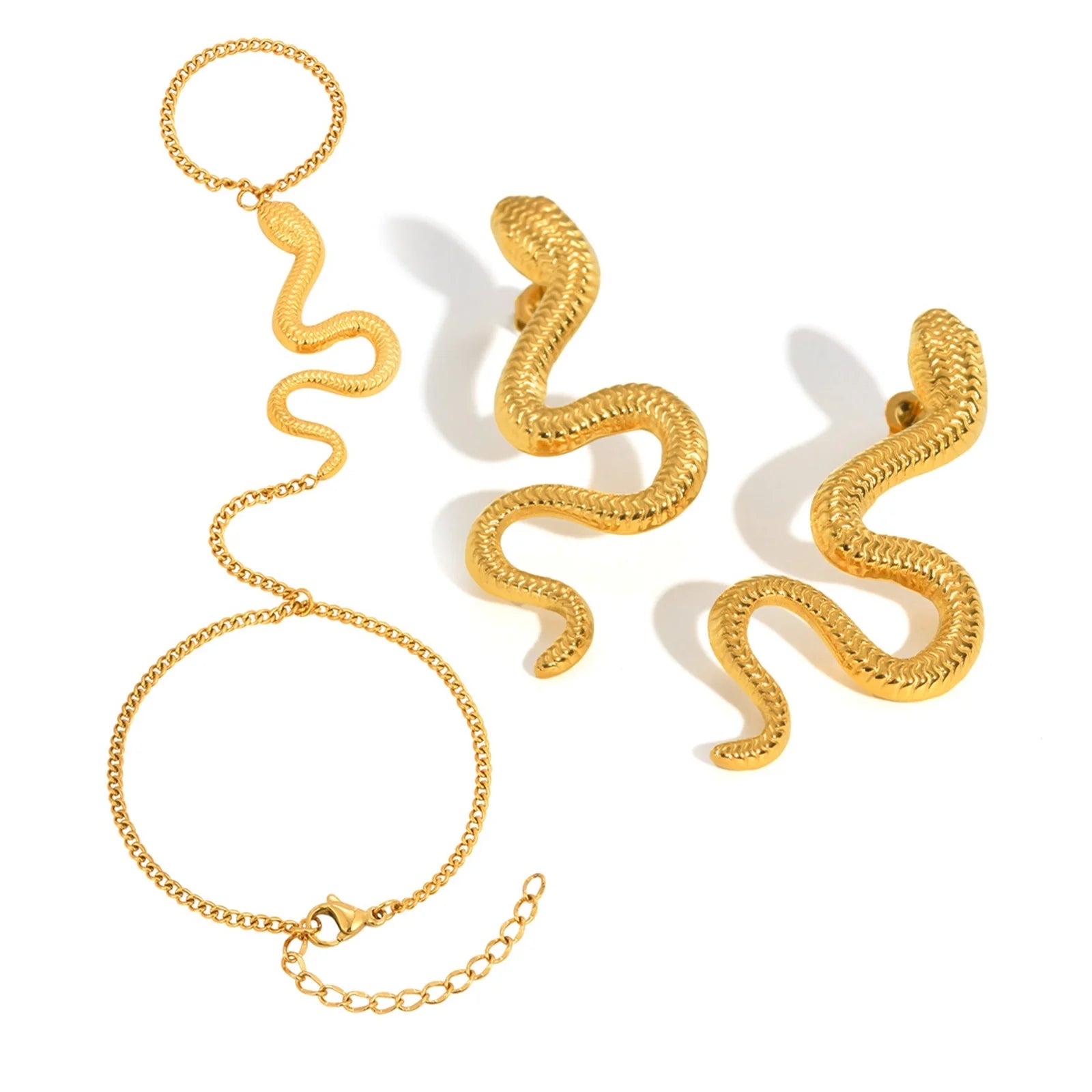 Vnox Snake Shaped Finger Bracelet For Women,Fashion Stainless Chain Bracelet Earring Set,Charm Jewelry Gothic Exaggerated Style