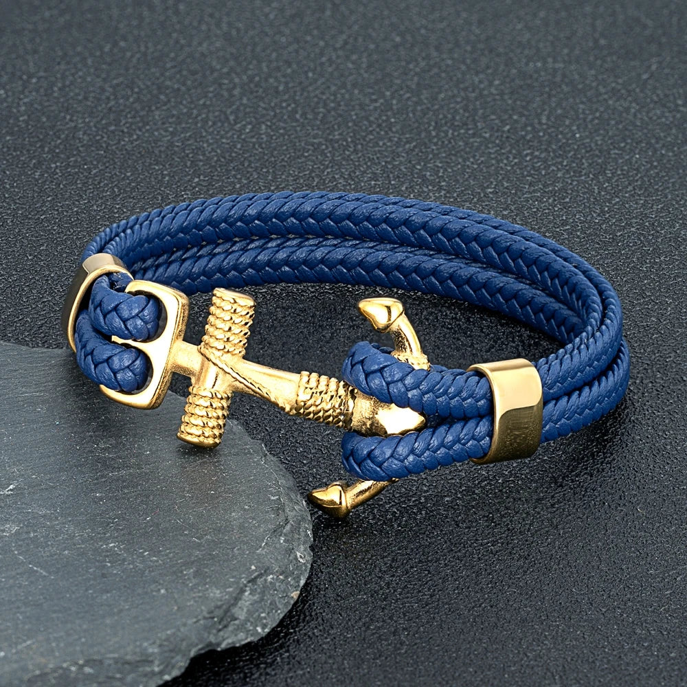 MKENDN Navy Style Men Vintage Anchor Bracelet Handmade Woven Multilayer Leather Bracelets Women Cuff Wrap Rope Wristband Gift