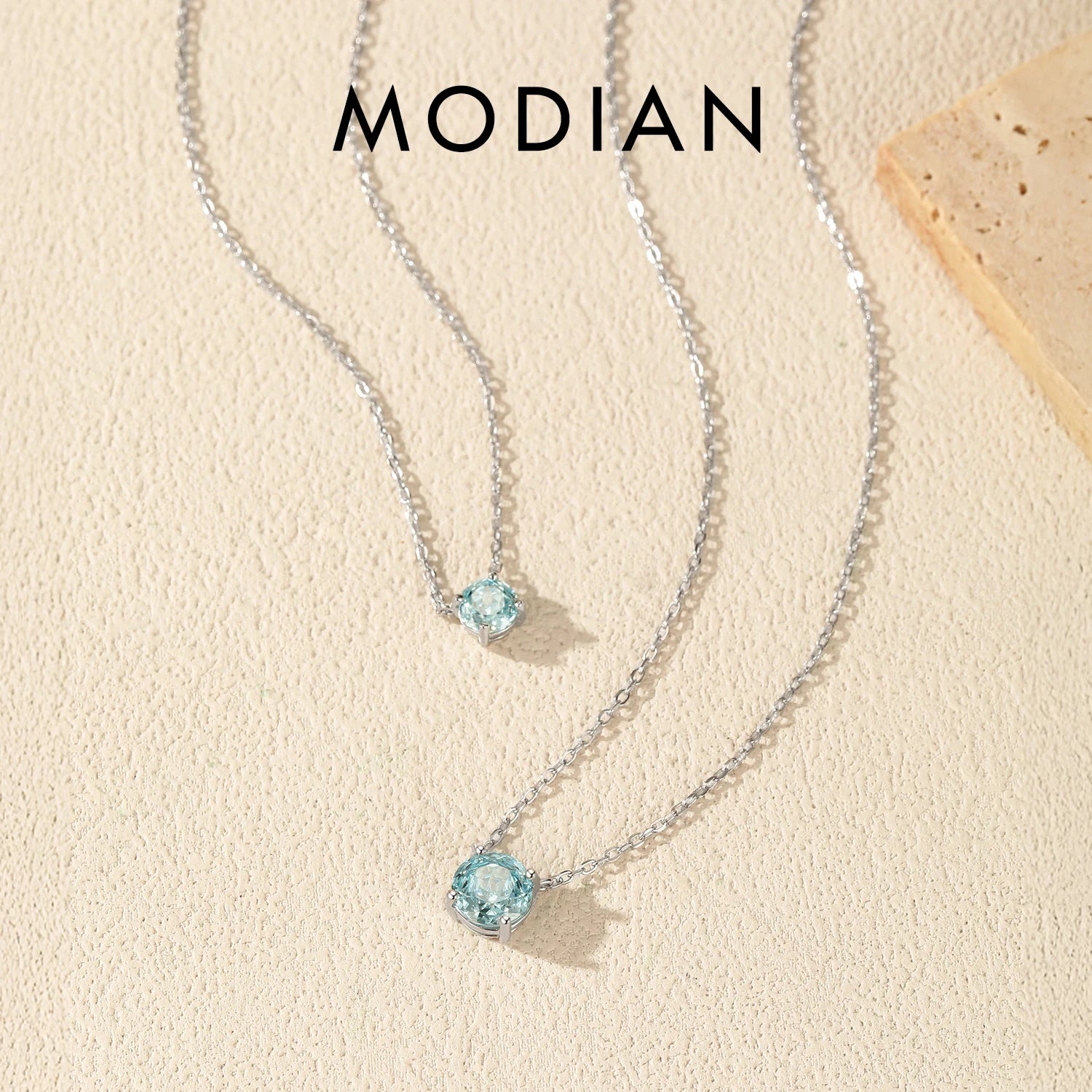 MODIAN 925 Sterling Silver 2 Sizes Classic Round Rose Cut Light Sea Blue CZ Pendant Necklaces For Women Fine Jewelry