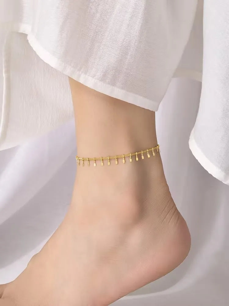 Simple Gold Color Stainless Steel Anklets Bracelets Women Tassel Starfish Leg Chain Heart Tag Foot Jewelry Summer Accessories