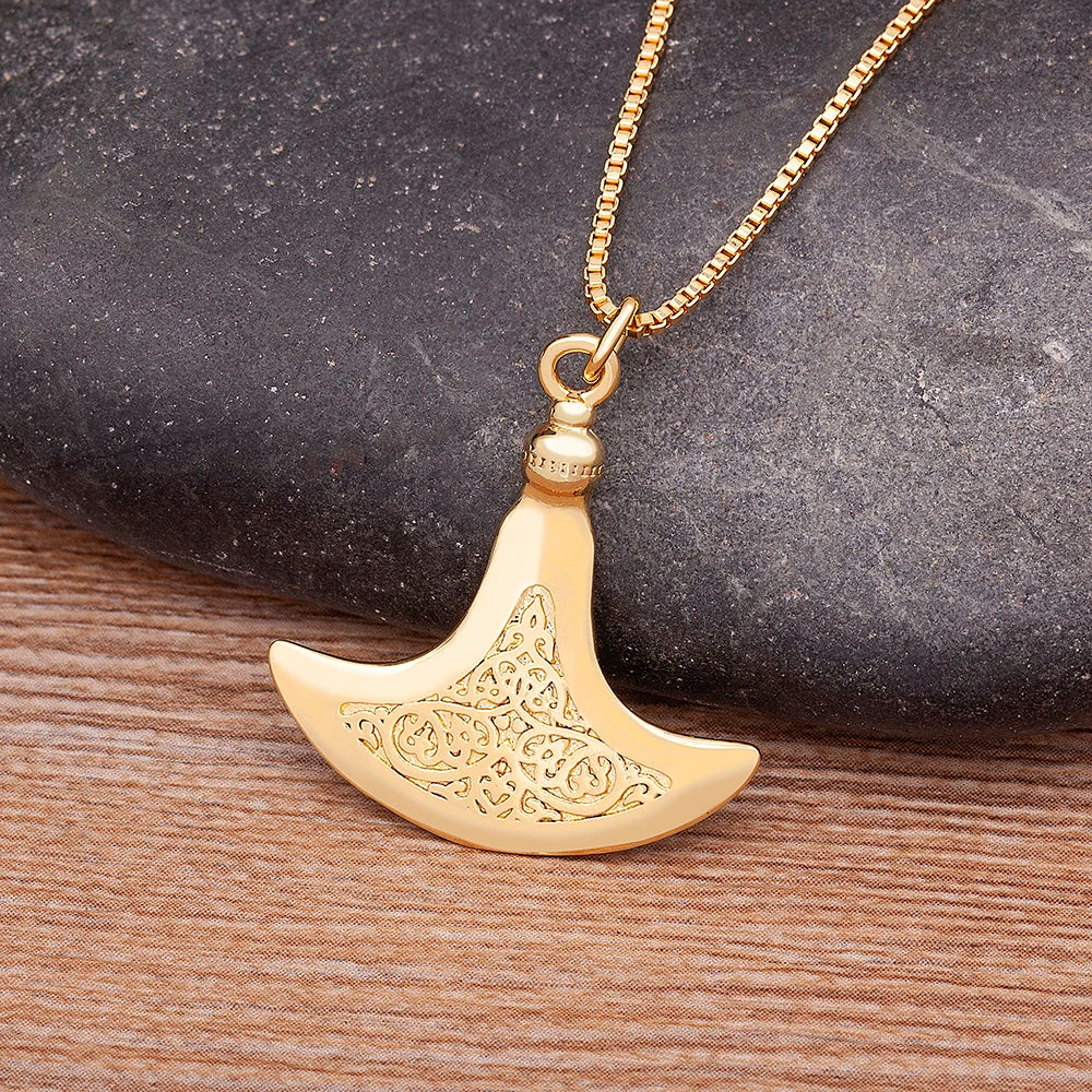 Nidin Bijoux de mode pour hommes femmes mythologie nordique pendentif hache collier cuivre plaqué or longue chaîne tour de cou fête barre cadeau