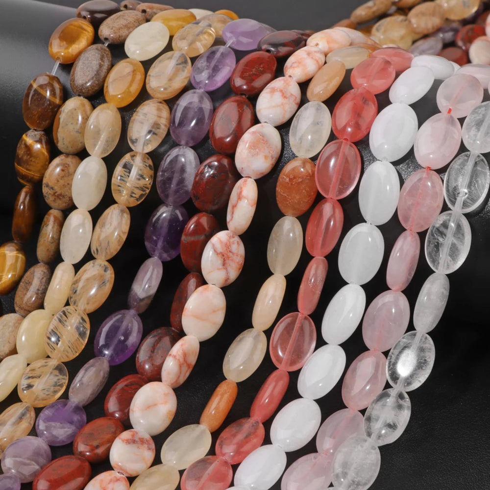 10x15mm Natural Stone Bead Flat Oval Shape Amazonite Rose Quartzs Amethysts Beads For Jewelry Making Necklace Bracelet Handmade