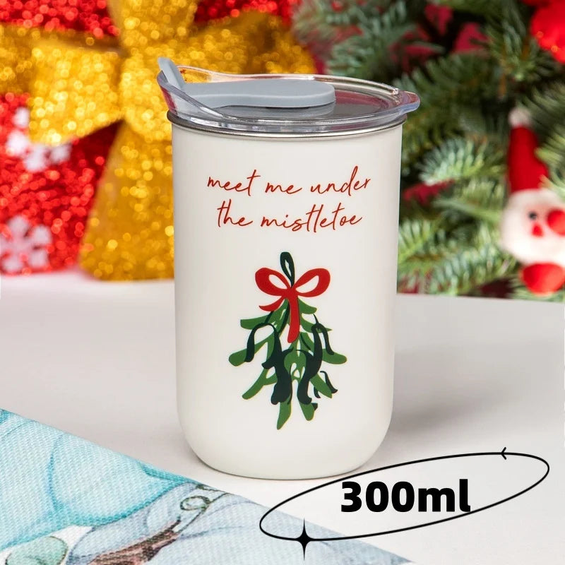 300ml Christmas Tree Thermos Cups Stainless Steel Coffee Cup Double-Layer Insulation Water Bottle For Outdoor Travel Beverage