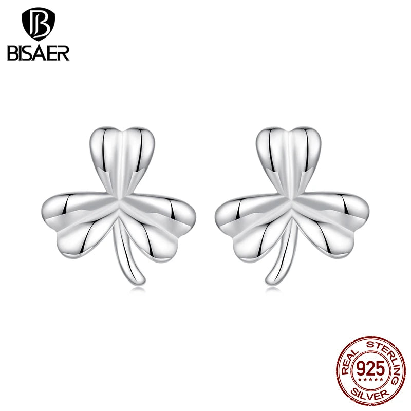 BISAER 925 Sterling Silver Mini Clover Stud Earrings,Lightweight Hypoallergenic Stud Ear for Lucky Woman Party Fine Jewelry