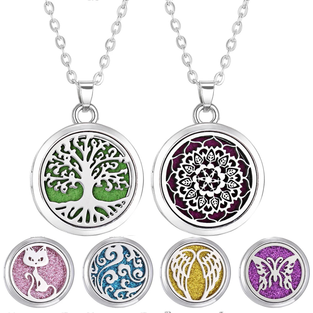 Tree of Life Aromatherapy Necklace Perfume Essential Oil Diffuser Alloy Stainless Steel Locket Pendant Aroma Diffuser Necklace - Madeinsea©