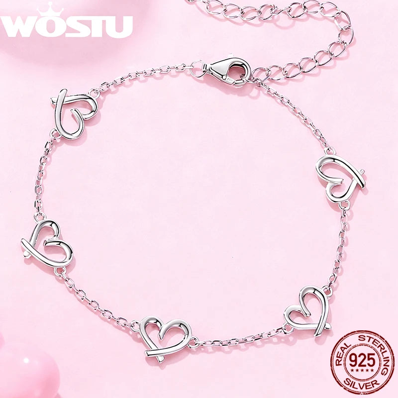 WOSTU Christmas Snowflake Bracelet For Women, 925 Silver Sparkling Zirconia Adjustable Chain Links Dainty Winter Jewelry Gift