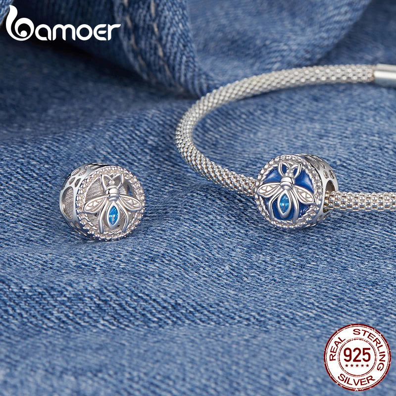 BAMOER Charm-Perle „Bienenknopf“ aus massivem 925er Sterlingsilber, passend für originale Armbänder, DIY-Bamoer-Charm zur Schmuckherstellung, SCC2931
