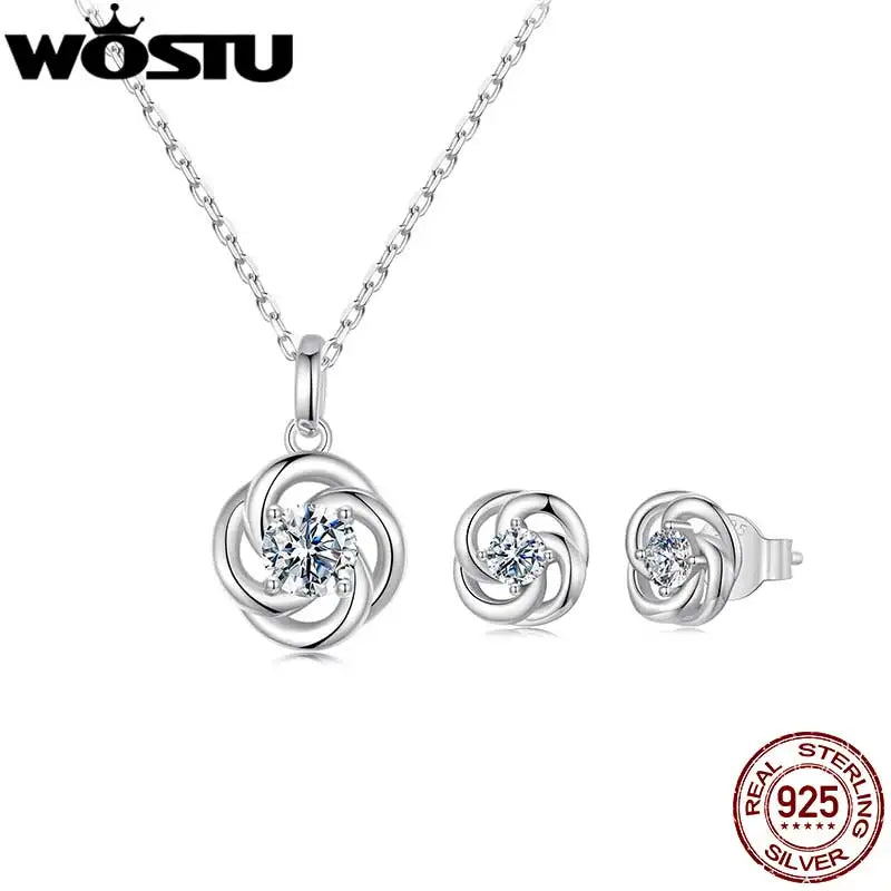 WOSTU Moissanite 4 leaf Clover Stud Earrings Lab Diamond 925 Sterling Silver Lucky Pendant Lady Wedding Set Valentine's Day Gift