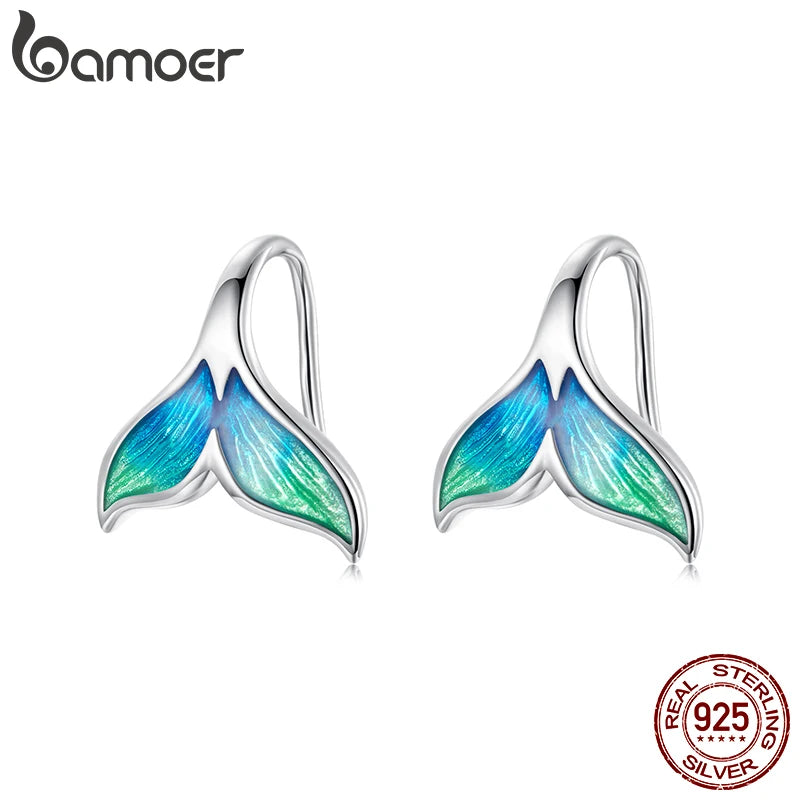 BAMOER Meerjungfrauen-Ohrringe aus 925er Sterlingsilber für Damen und Mädchen, vergoldete, hypoallergene Ohrringe mit Tiermotiven, süßes Schmuckgeschenk