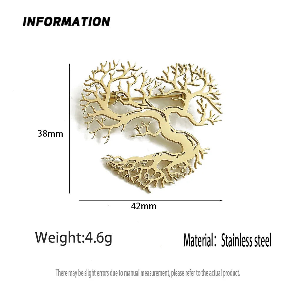 Original innovative branch love hollow stainless steel gold-plated 18K brooch, suit lapel pin, waterproof formal fittings