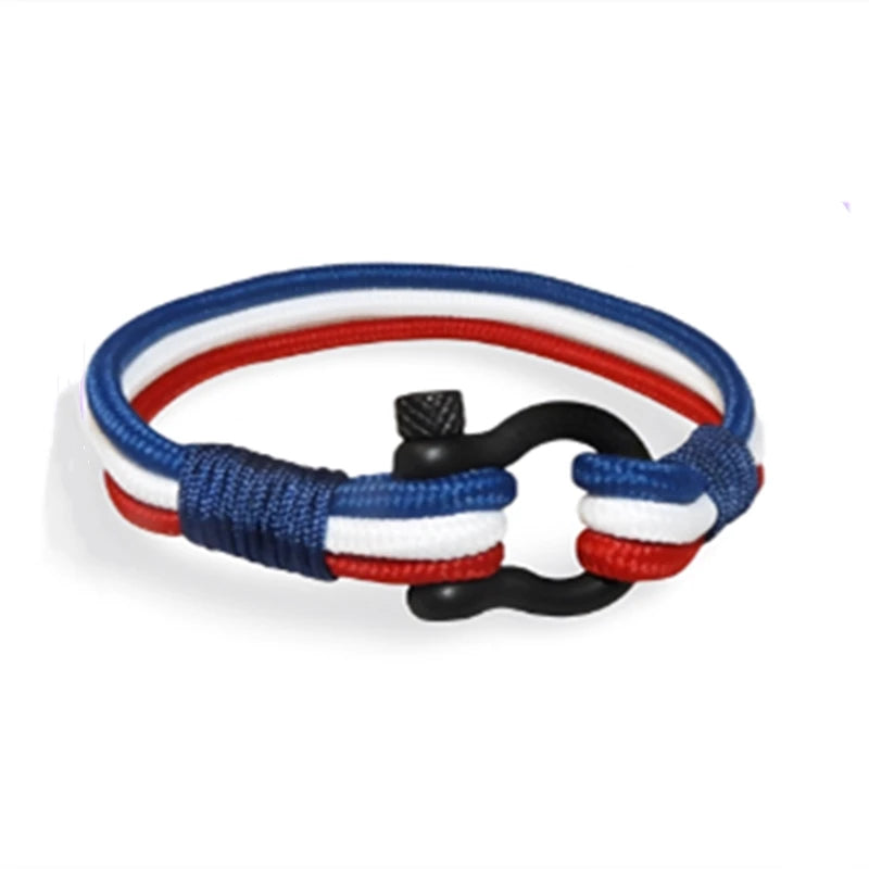 MKENDN Black Stainless Steel Shackle Buckle Men Women Handmade Woven Multilayer Design US France Spain Flag Couple Jewelry Gifts - Madeinsea©