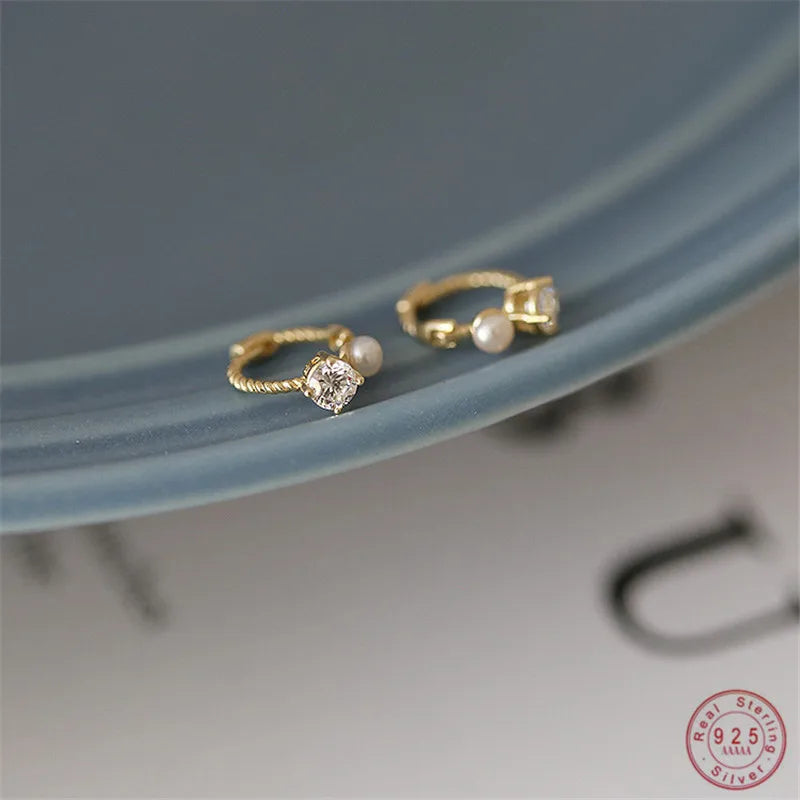 925 Sterling Silber Einfache Kleine Perle Zirkonia Ohrringe für Frauen Temperament Süßer Schmuck