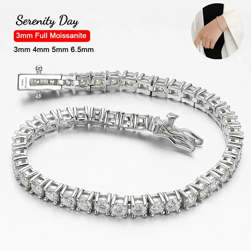 Serenity 3mm 4mm 5mm Moissanite Tennis Bracelet For Women Man Gift S925 Sterling Silver Plated 18K Moissanite Hand Chain Jewelry - Madeinsea©