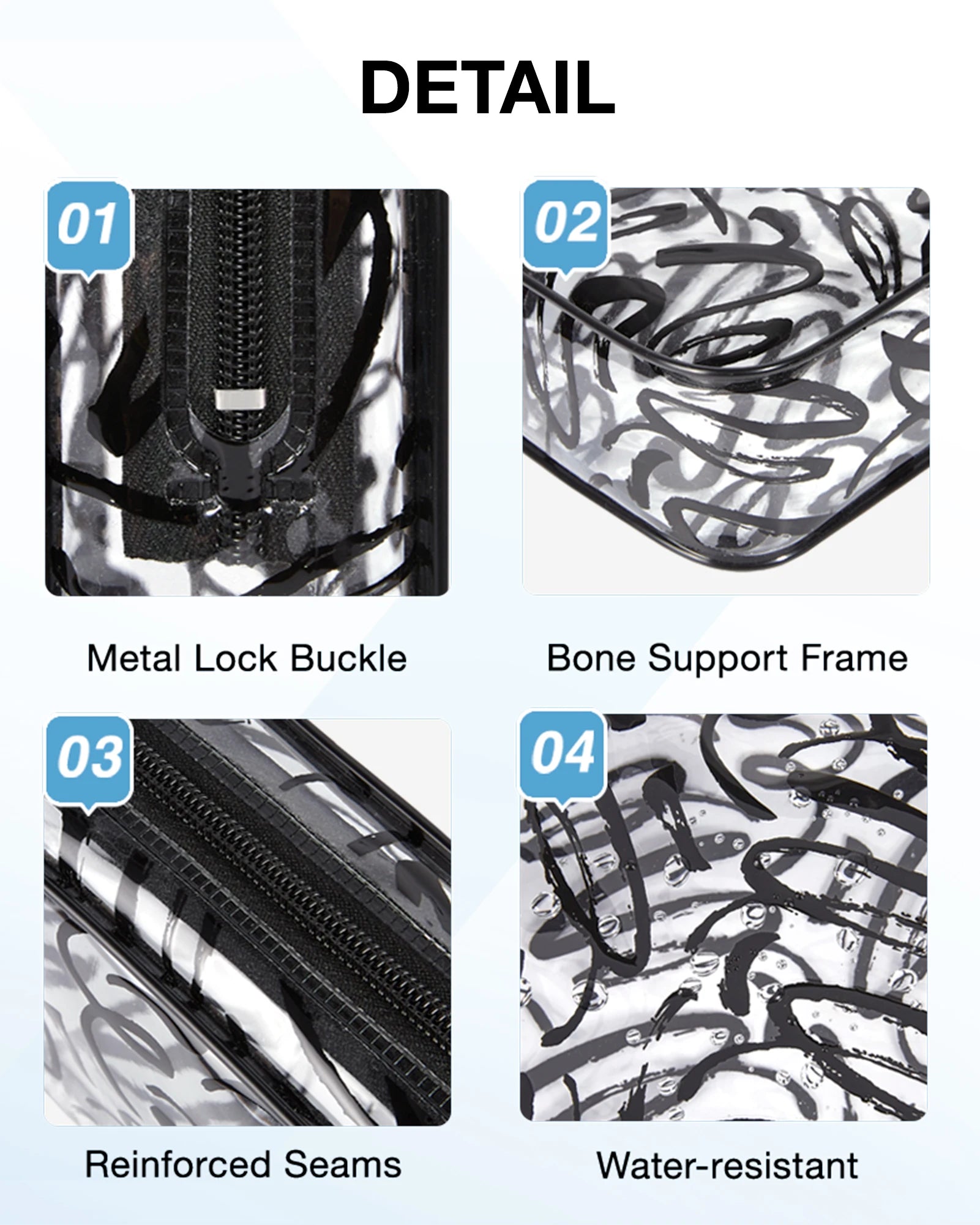 3-teiliges durchsichtiges Kulturbeutel-Set mit TSA-Logo, Reise-Kulturtasche, Reise-Zubehör-Tasche, wasserabweisend, Make-up-Kosmetiktasche für Damen