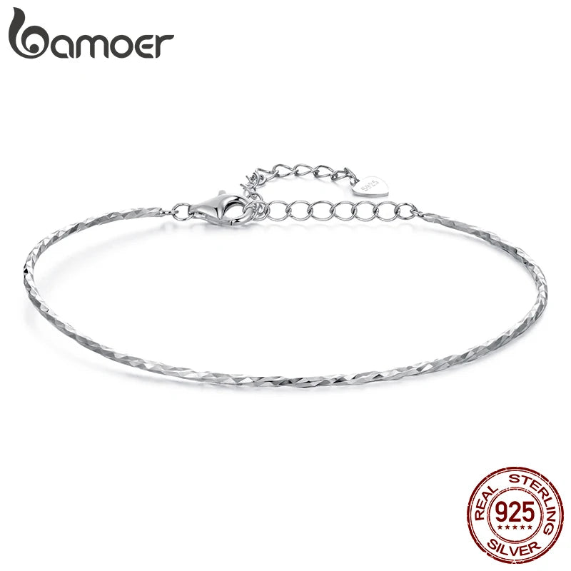 BAMOER White Gold Plated Forever Love Starlight Bangle Bracelet for Women, Dainty 925 Sterling Silver Adjustable Trend Bracelet