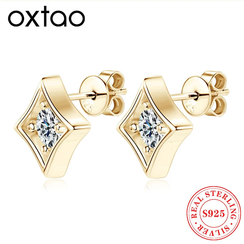 OXTAO Sparkling VVS1 D Color 5MM Moissanite Stud Earrings 925 Sterling Silver Round Cut Birthday Party Fine Jewelry Gift