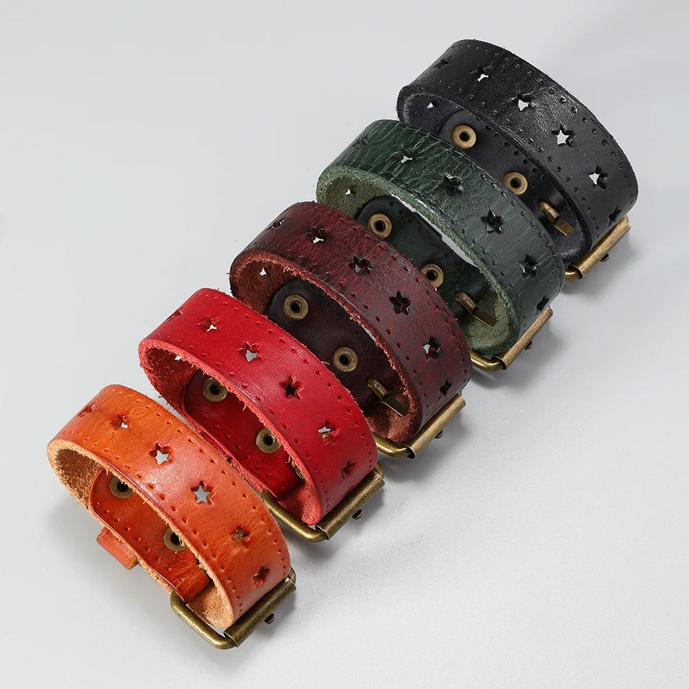 Bracelet MKENDN vintage en cuir véritable pour homme et femme, bracelet de montre à motif étoile, bijou de couple, cadeau