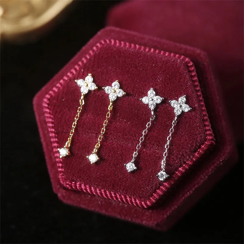 9925 Sterling Silver Plating 18K Gold Shiny Zircon Flower Tassel Earrings for Women Temperament Party Wedding Jewelry Accessorie