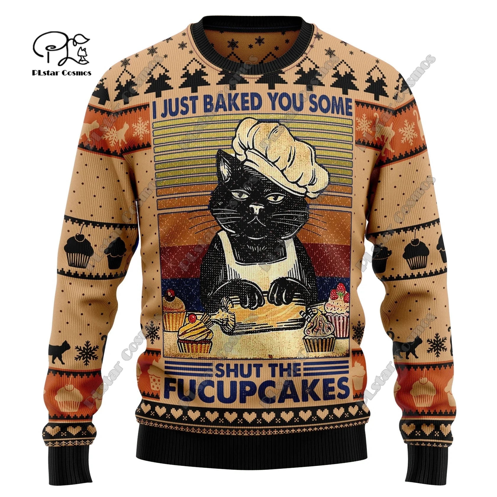 New 3D printed Christmas elements Christmas tree Santa Claus pattern art print ugly sweater street casual winter sweater S-8