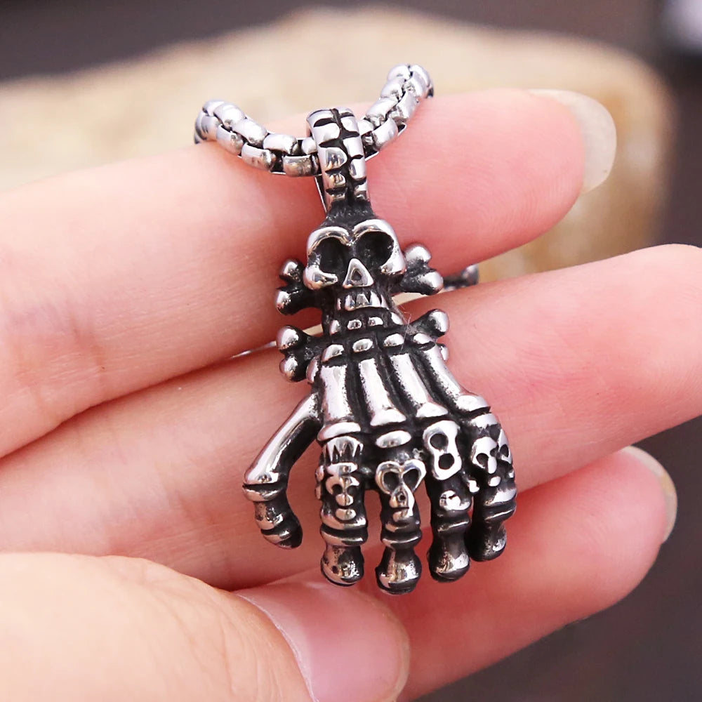 Vintage Gothic Stainless Steel Skull Ghost Claw Pendant Necklace - Madeinsea©