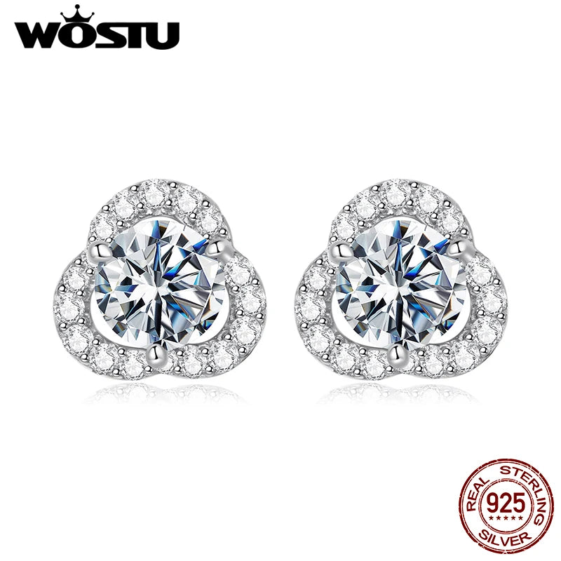 WOSTU 0.5CT Moissanite Flower Earrings 925 Silver Diamoind Cut Wedding Party Ear Studs Party Gift For Mom Daughter