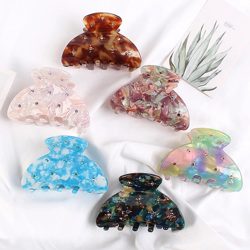 High Quality Luxury Acetate Hair Clips for Women Glitter Rhinestone Korean Shark Claw Hair Accessories Jewelry for Girls