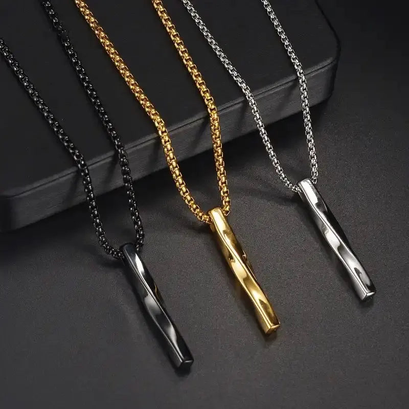 MKENDN Charm Stainless Steel Spiral Cylinder Pendant Necklace for Men High Quality Geometric Necklace with Chain Accessories
