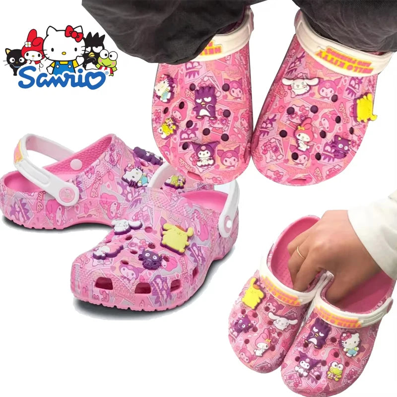 New Sandals Children Kuromi Sanrio Hello Kitty Kids Melody Cinnamoroll Crocs Cute Girls Slippers Non-Slip Beach Shoes Kid Gift