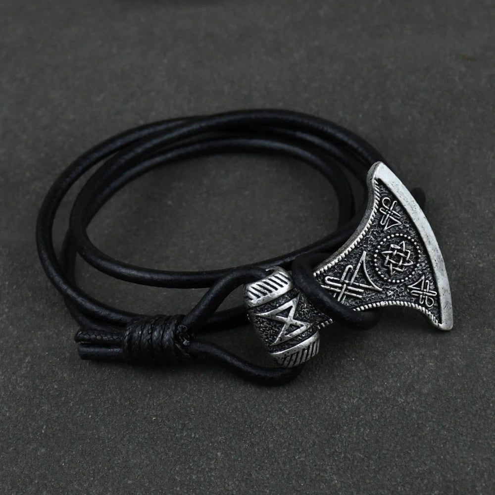 Leather Rope Bracelet Thor Hammer Pendant Axe Bracelet Gothic Men's Viking Bracelet - Madeinsea©